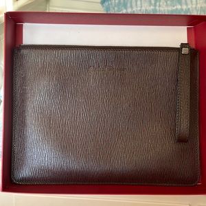 ferragamo wine textured clutch with strap